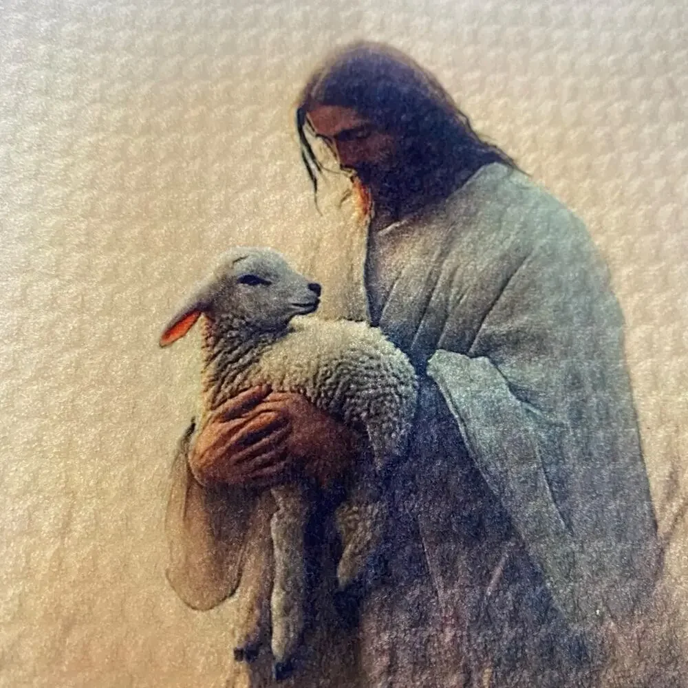 NWT Christian Faith Based Kitchen Towel / Jesus & Lamb Decorative Hand Towel